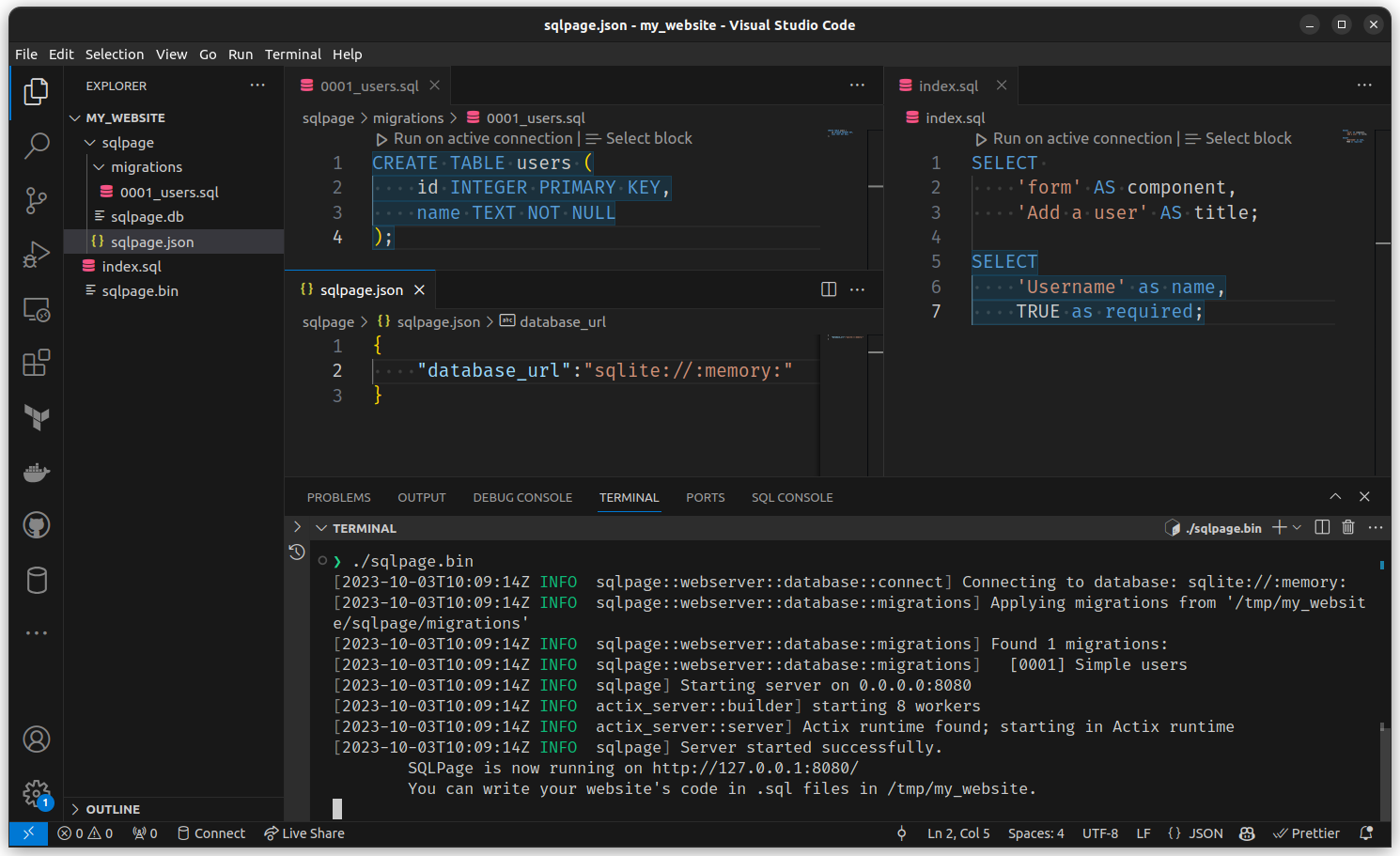 screenshot for the full sql website folder organisation